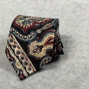 Oscar de la Renta Paisley 4" Silk Tie USA‎ Necktie Navy/Burgundy/Yellow
